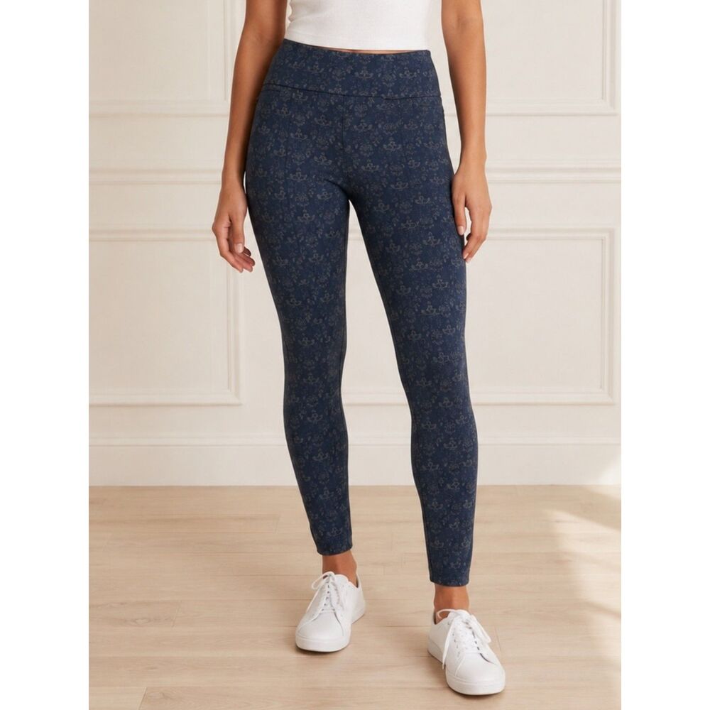 Betabrand Dress Pant Yoga Pants Power Down Skinny Navy Damask Sz SP Small Petite